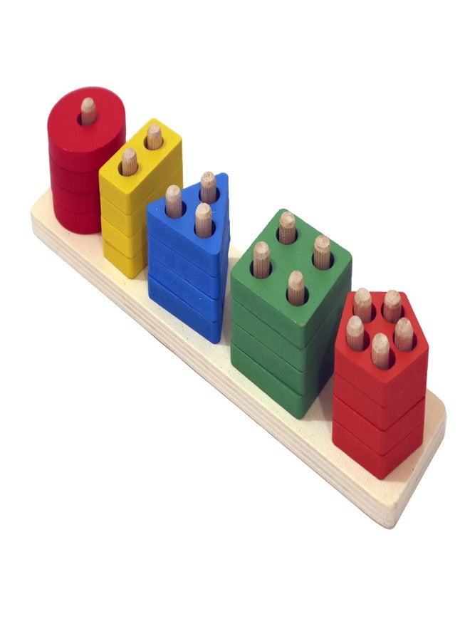 Folca Wooden Intellectual Geometric Shape Matching 5 Column Blocks Educational & Learning Toys - 20pieces for 3+ Years(Linear Shape Sorter) - Image 3